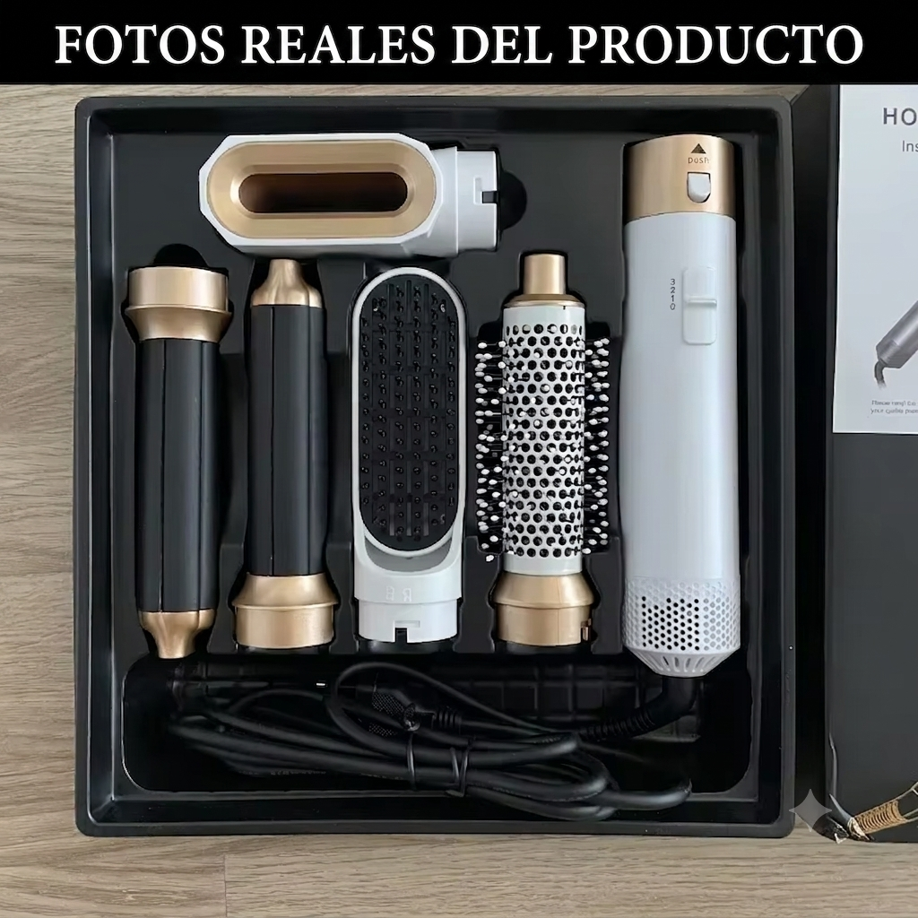 Set Secador y Alisador 5 en 1 | Cerámica de Turmalina, Iones Negativos y Rizos Perfectos