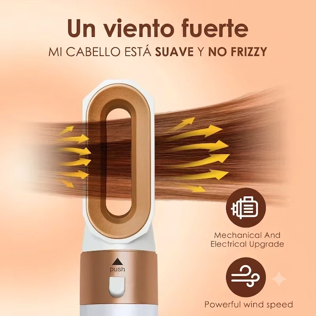 Set Secador y Alisador 5 en 1 | Cerámica de Turmalina, Iones Negativos y Rizos Perfectos