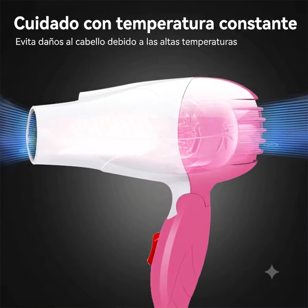 Secador Portátil de Viaje | Secado Rápido sin Daño, Mango Plegable y Motor Silencioso DC