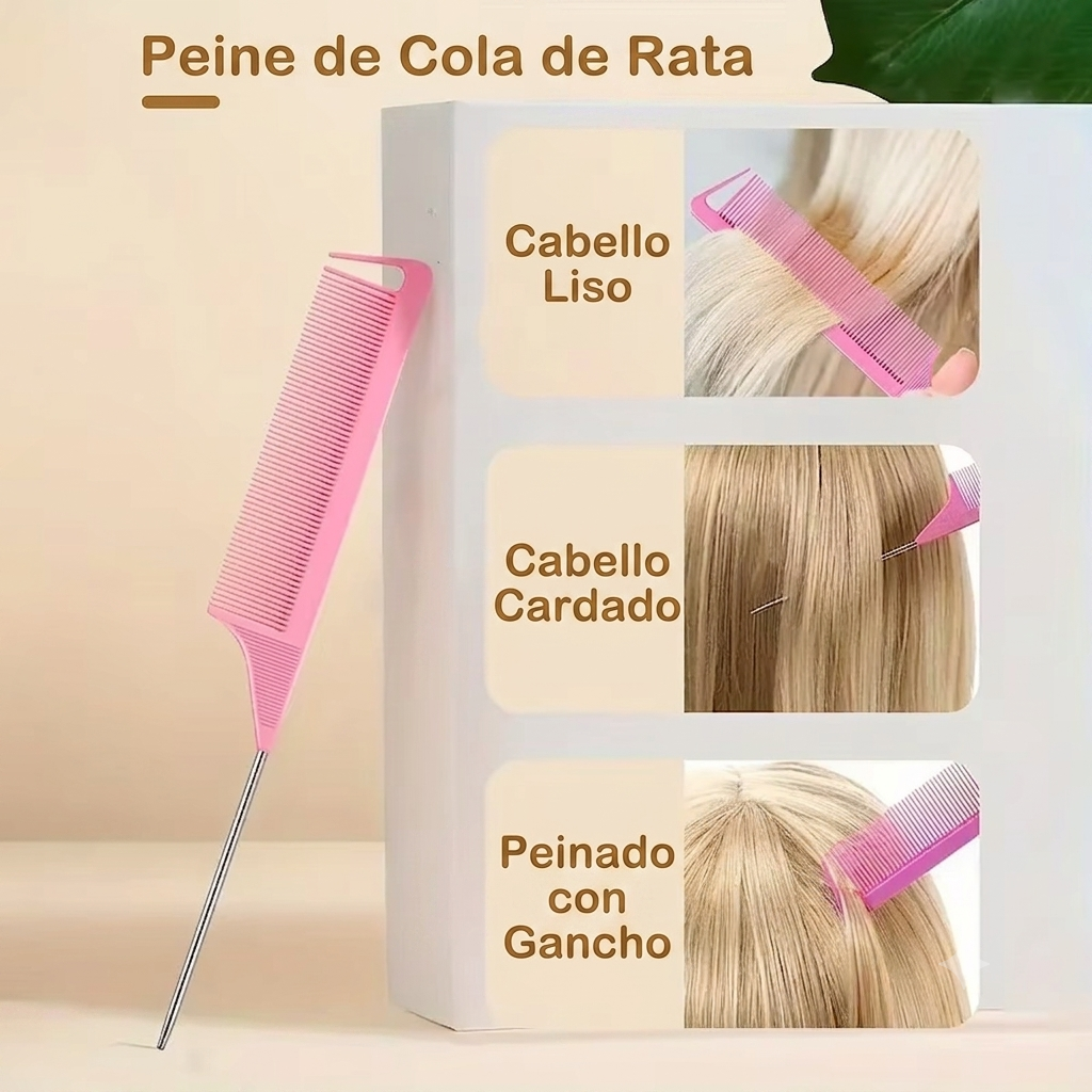 Kit de Peluquería 7 en 1 | Peine, Cepillo de Bordes, Trenzador y Más para Peinados Perfectos