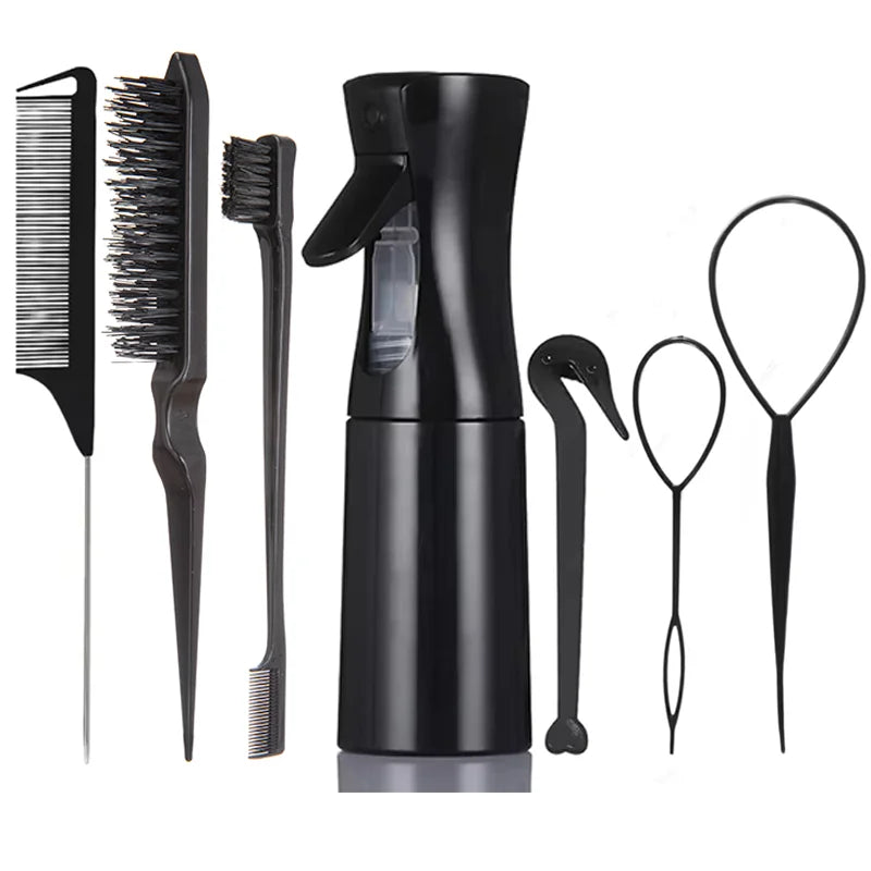 Kit de Peluquería 7 en 1 | Peine, Cepillo de Bordes, Trenzador y Más para Peinados Perfectos