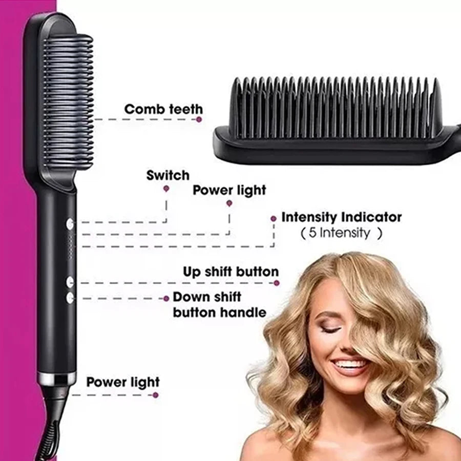 Nueva plancha de pelo profesional: peine eléctrico de calentamiento rápido, minipeine de cuidado personal y cepillo de peinado multifuncional.