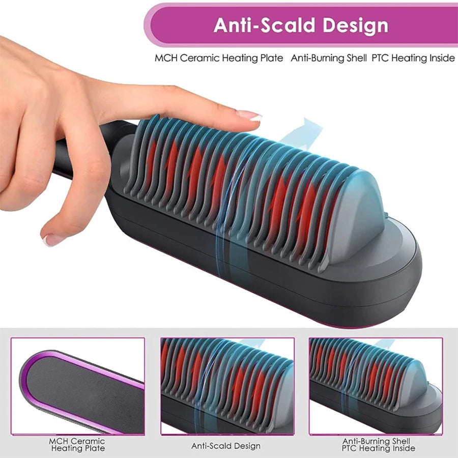 Nueva plancha de pelo profesional: peine eléctrico de calentamiento rápido, minipeine de cuidado personal y cepillo de peinado multifuncional.