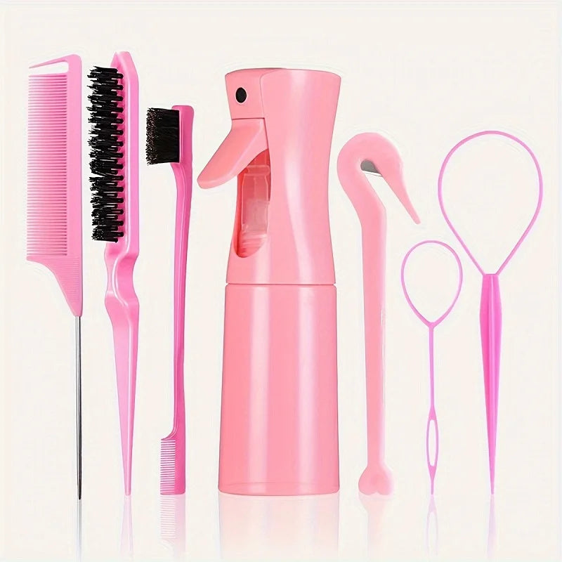 Kit de Peluquería 7 en 1 | Peine, Cepillo de Bordes, Trenzador y Más para Peinados Perfectos