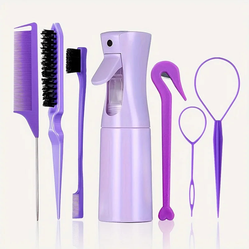Kit de Peluquería 7 en 1 | Peine, Cepillo de Bordes, Trenzador y Más para Peinados Perfectos